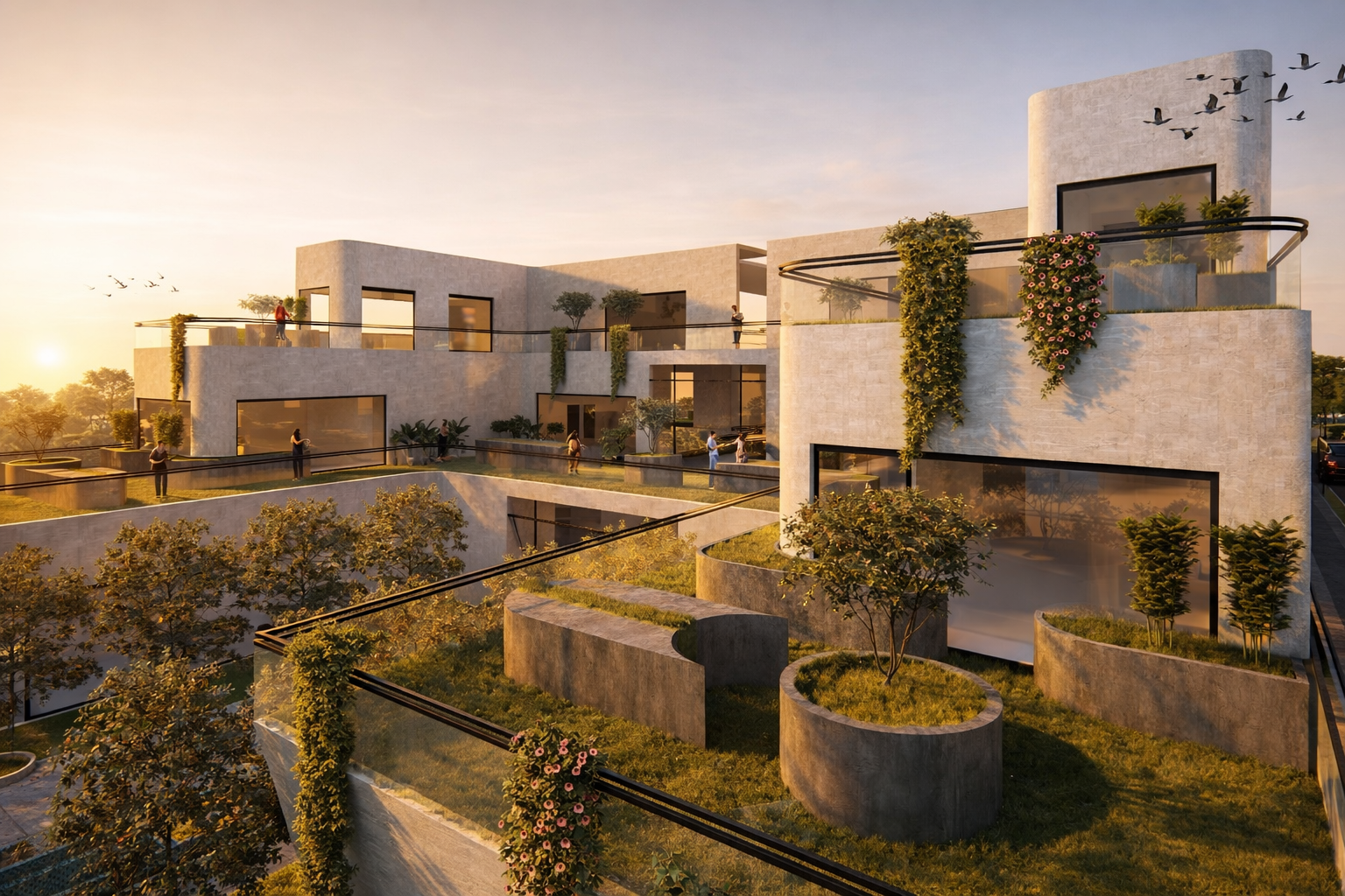 The Healing Ark – Exterior Perspective Exterior view of The Healing Ark expressing a calm and protective architectural form inspired by healing, balance, and human-centered design.