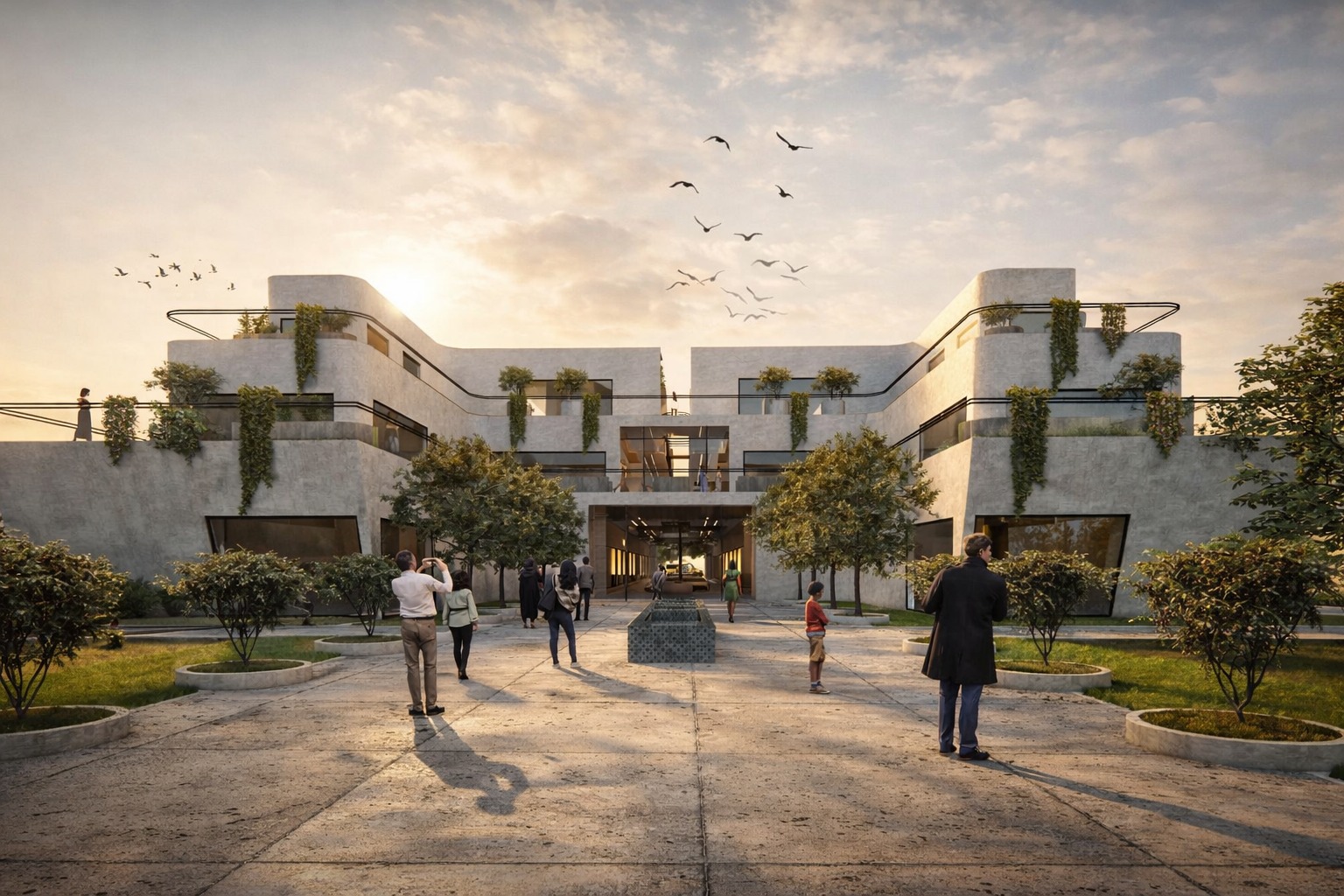 The Healing Ark – Exterior Perspective Exterior view of The Healing Ark expressing a calm and protective architectural form inspired by healing, balance, and human-centered design.