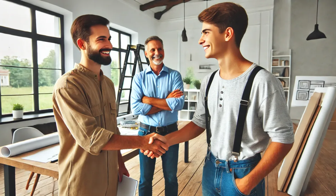 A happy client shaking hands with a designer.