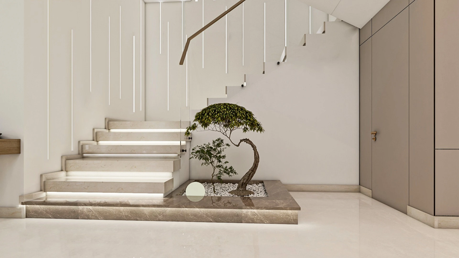Open-plan living area at Villa Mghayer combining contemporary interior design, natural light, and a calm, refined atmosphere.
