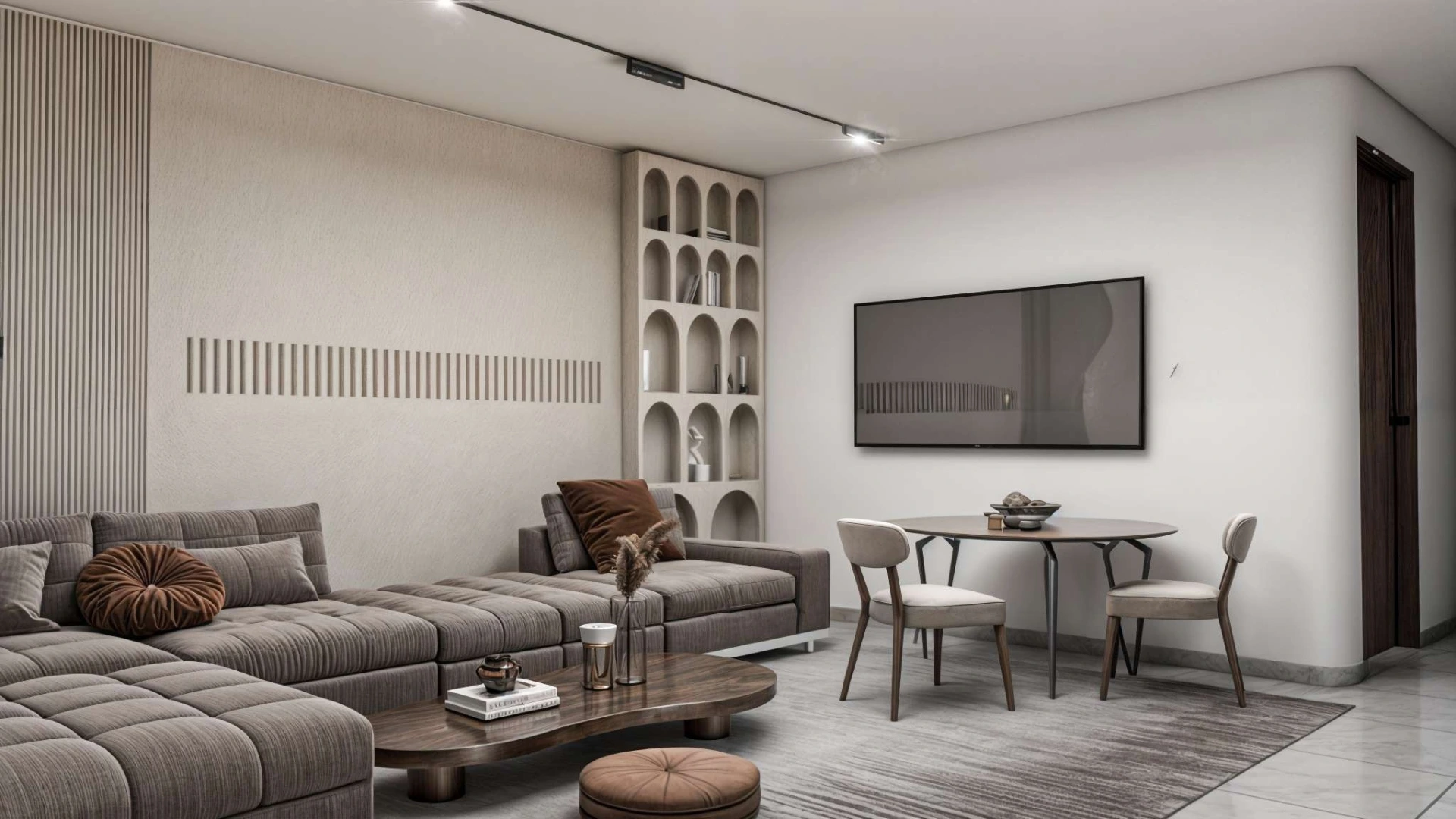 Contemporary living area in Maison Re:Form designed with neutral colors, open layout, and modern renovation details.