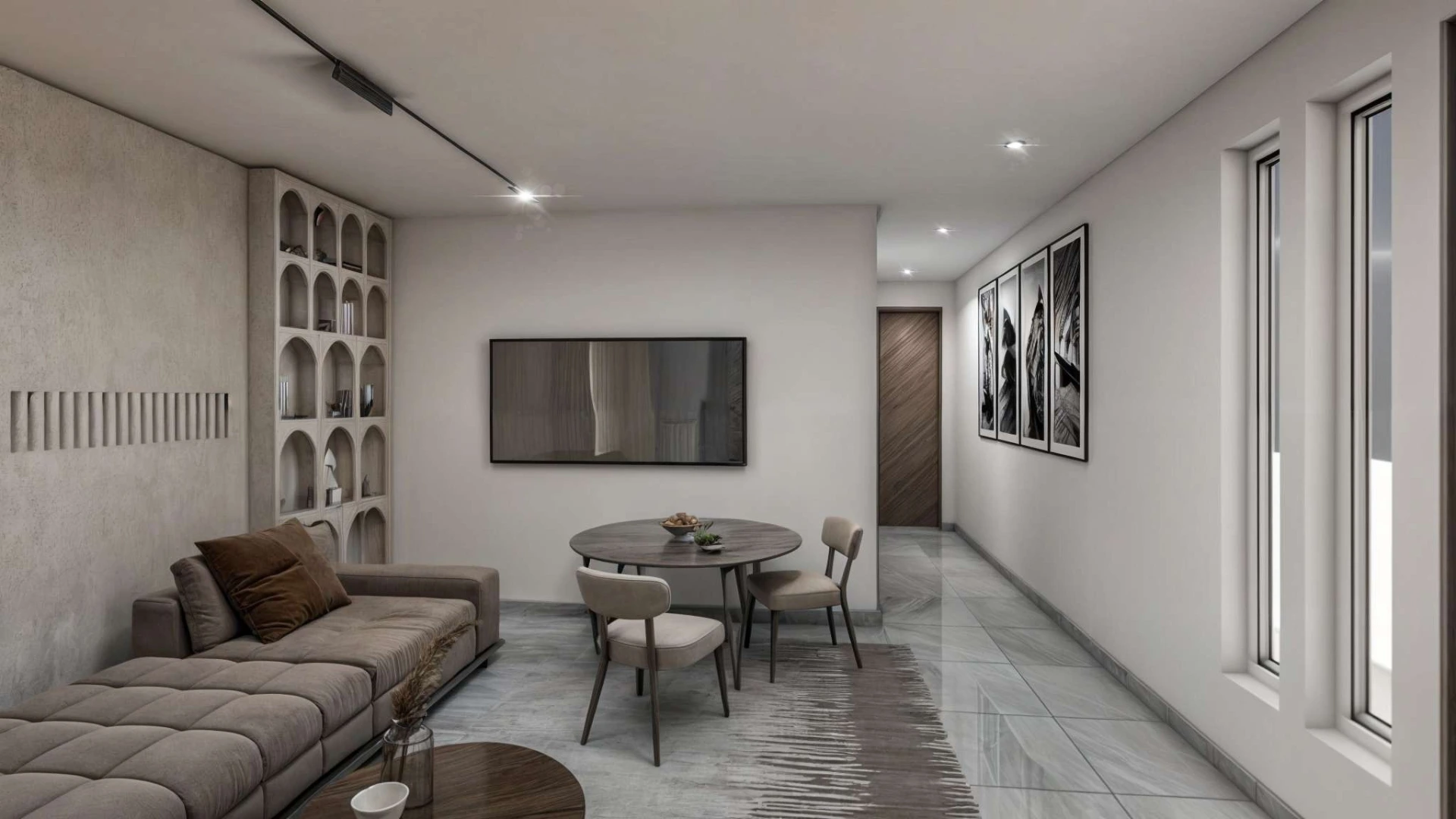 Contemporary living area in Maison Re:Form designed with neutral colors, open layout, and modern renovation details.