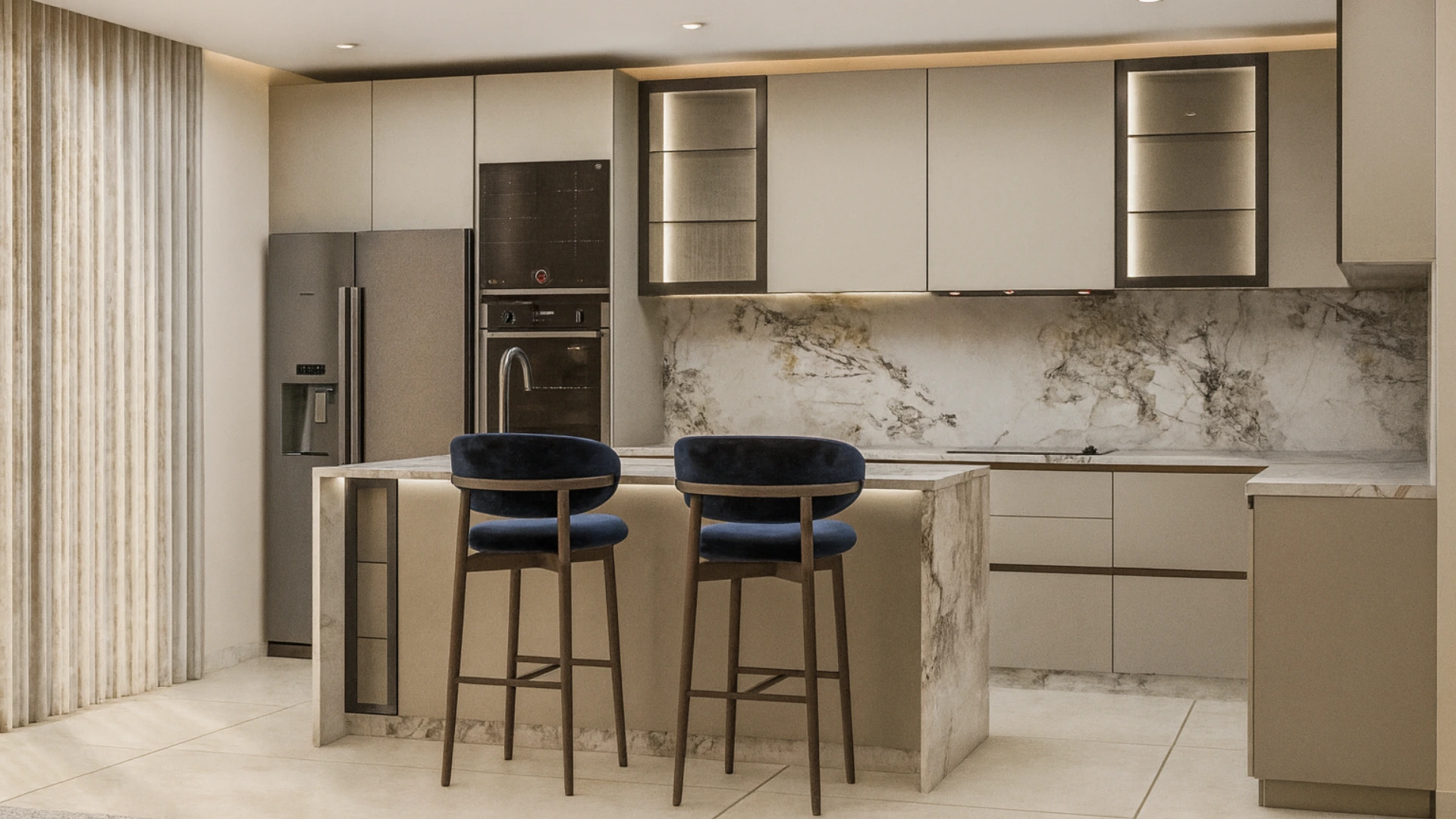 Modern kitchen in Villa Harmonia combining clean lines, refined materials, and functional layout designed for elegant everyday living.